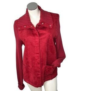Vintage Eivissa Faux Suede Red Knit Sweater Jacket Women's Size XL